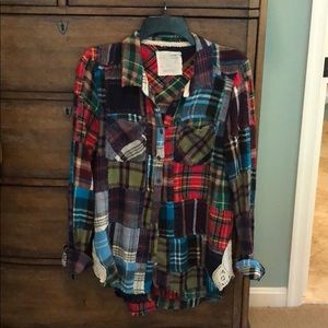 Multicolor patchwork flannel shirt with lace